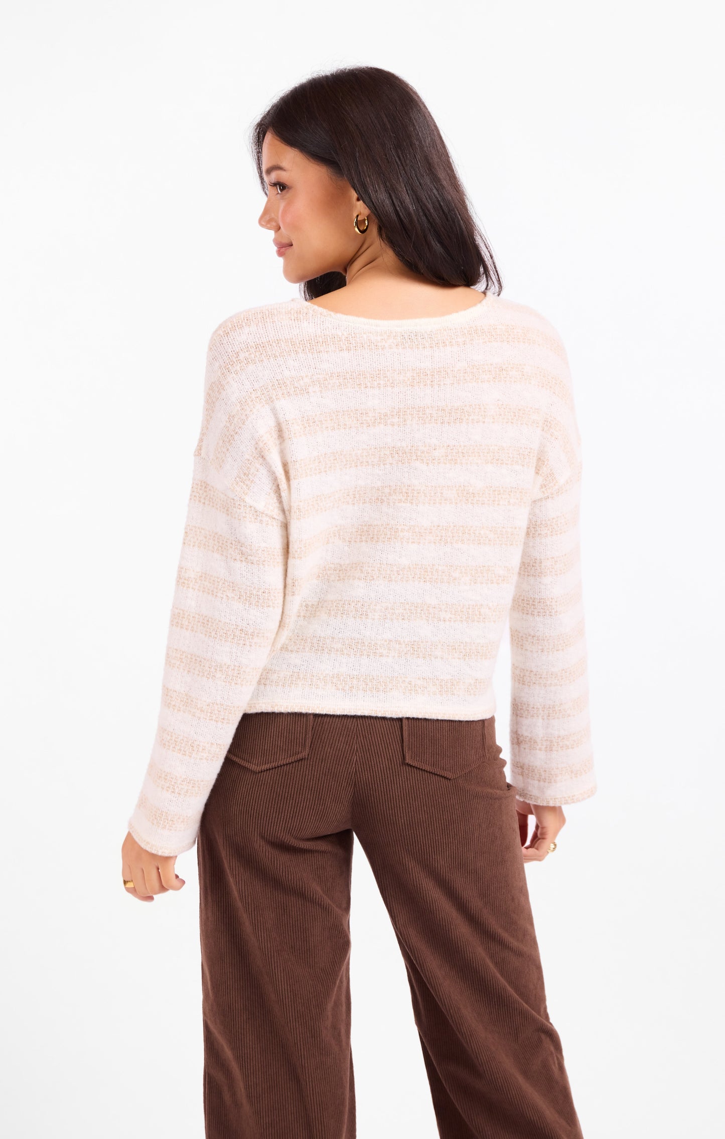Brushed Cream Stripe Crewneck Top