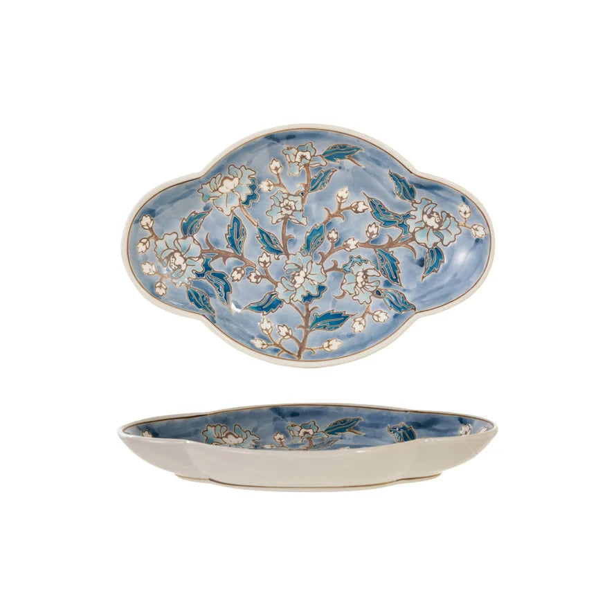 Blue Floral Stoneware Dish