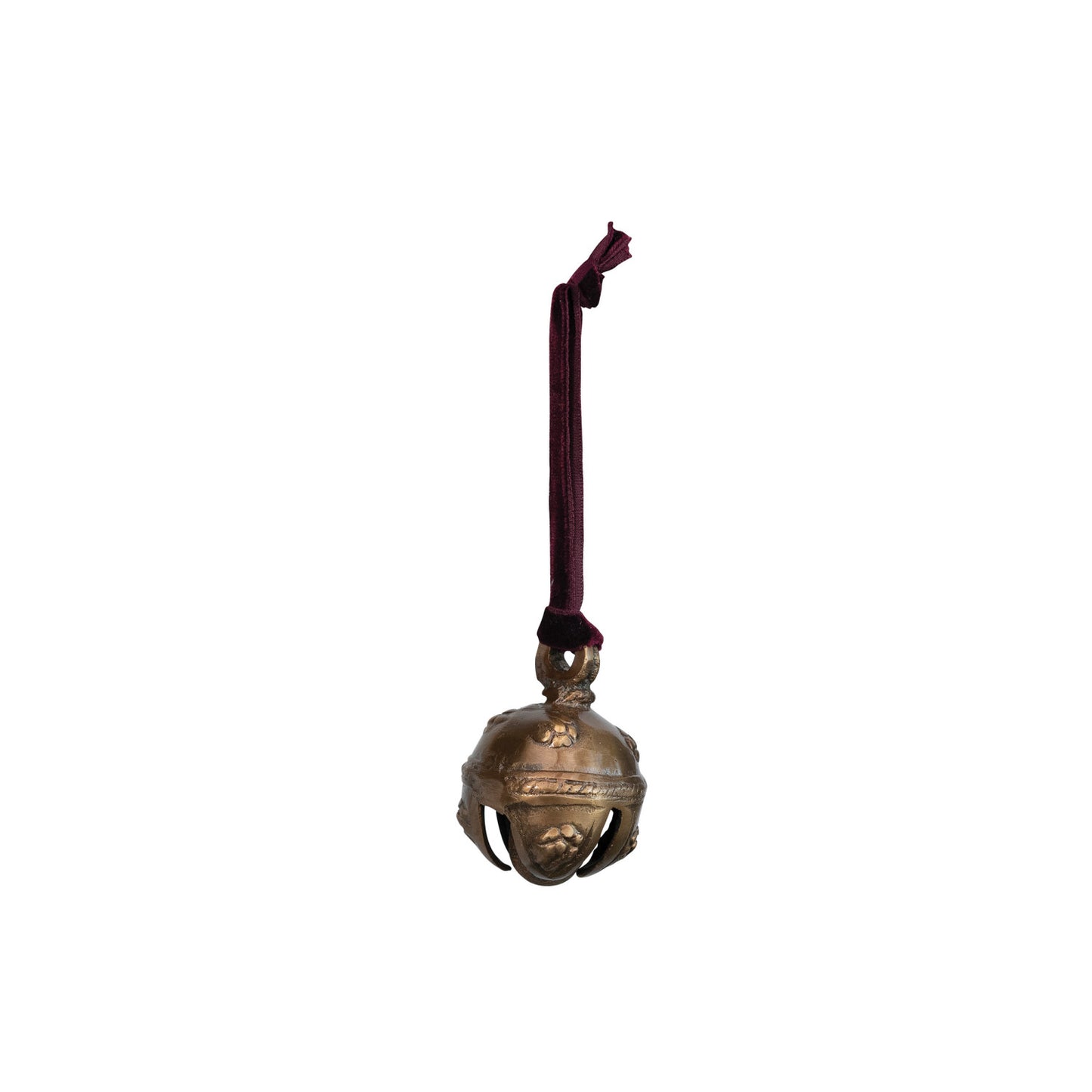 Antique Brass Bell with Velvet Ribbon