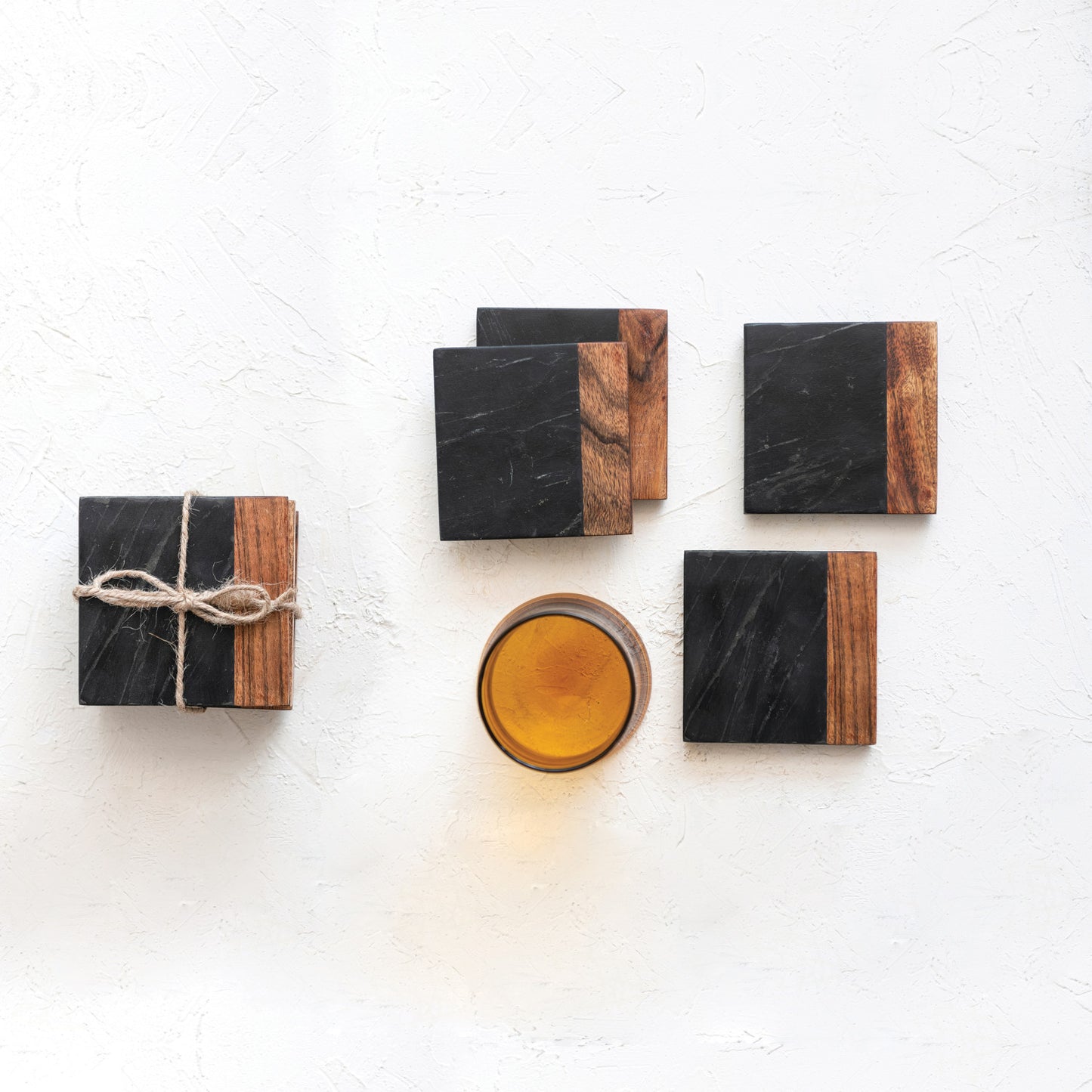 Black Marble & Wood Coaster Set