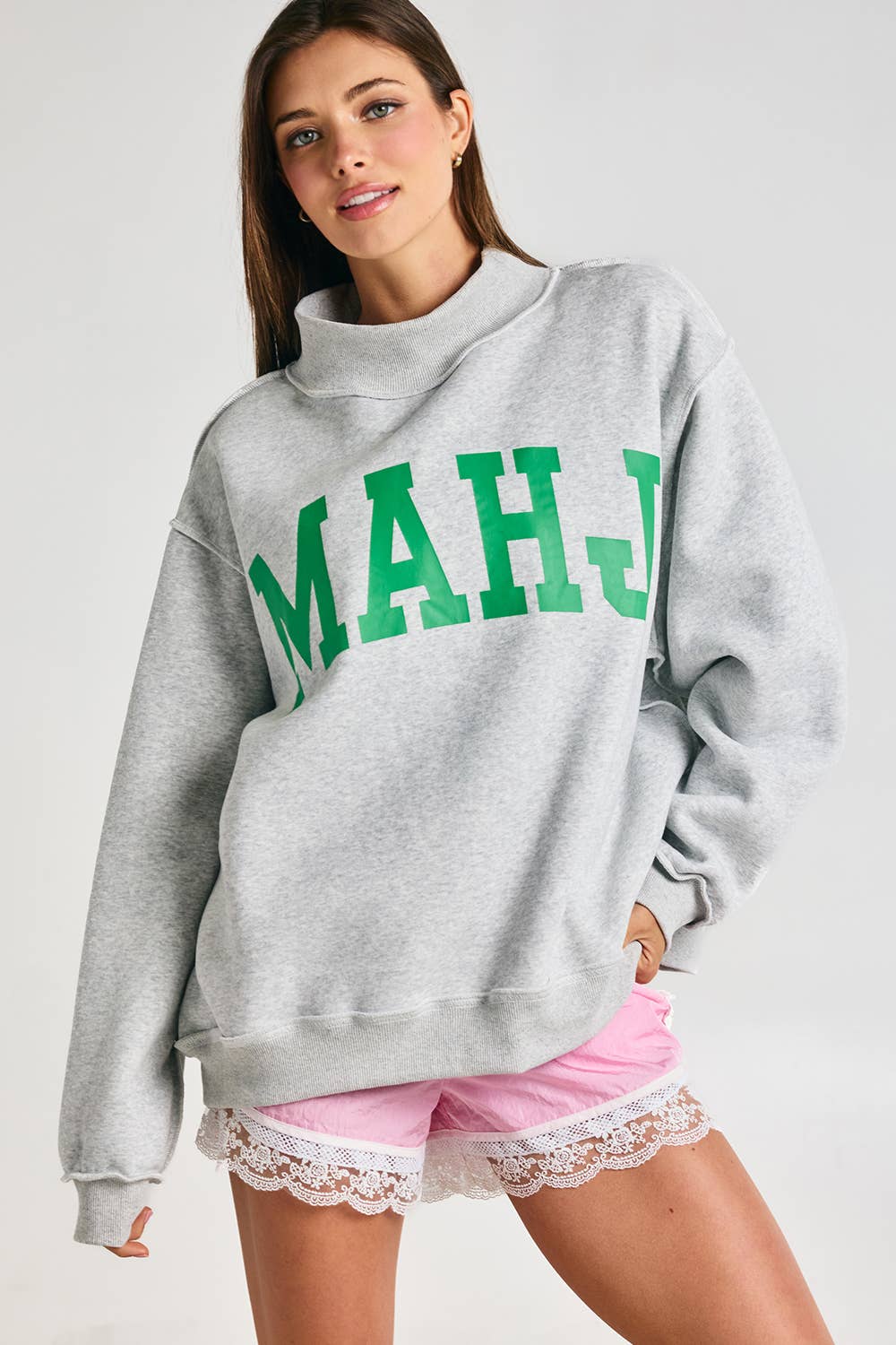 Reversible "MAHJ"&"BAM" Mock Neck Sweatshirt