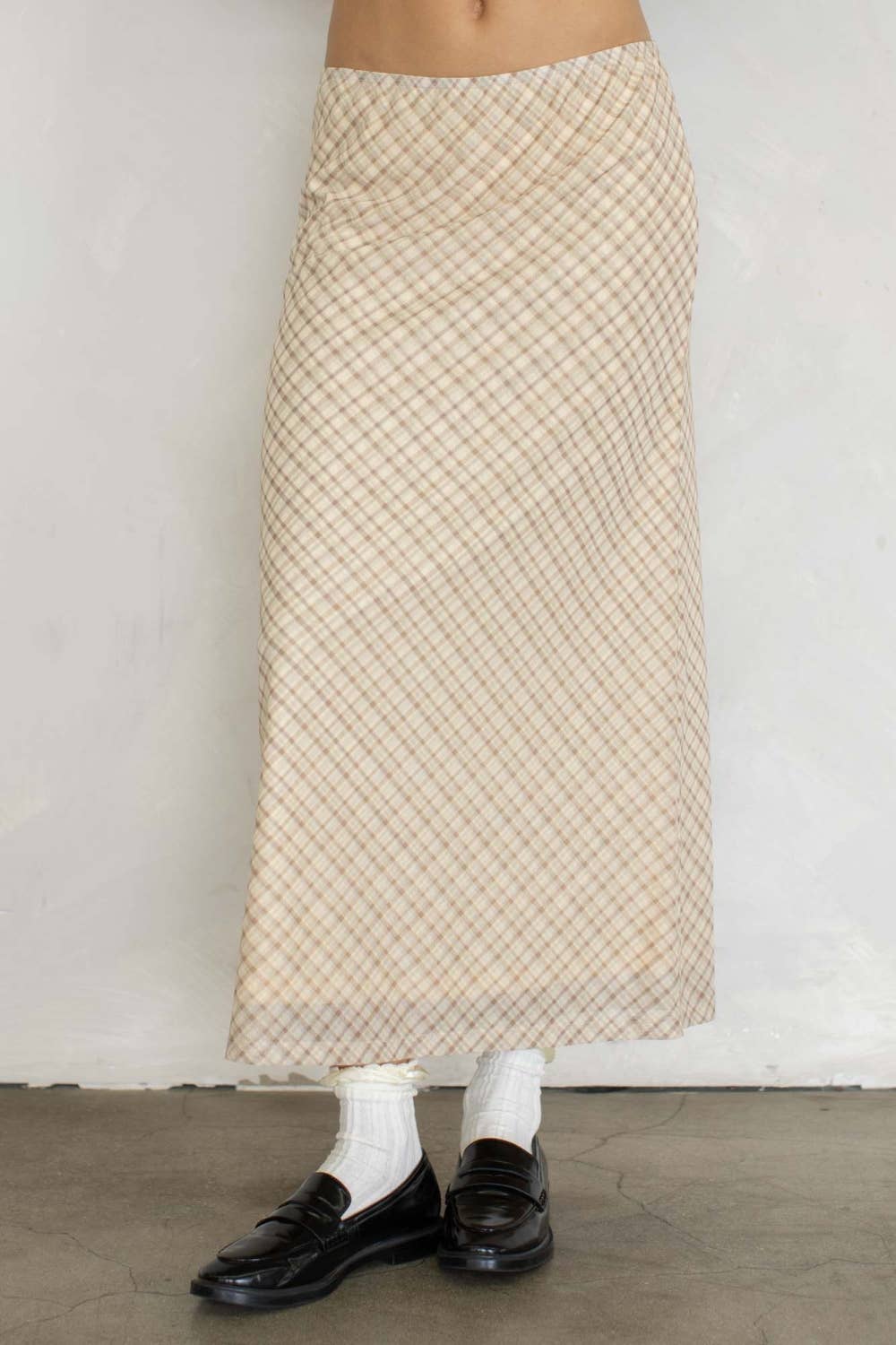 Plaid Mesh Maxi Skirt