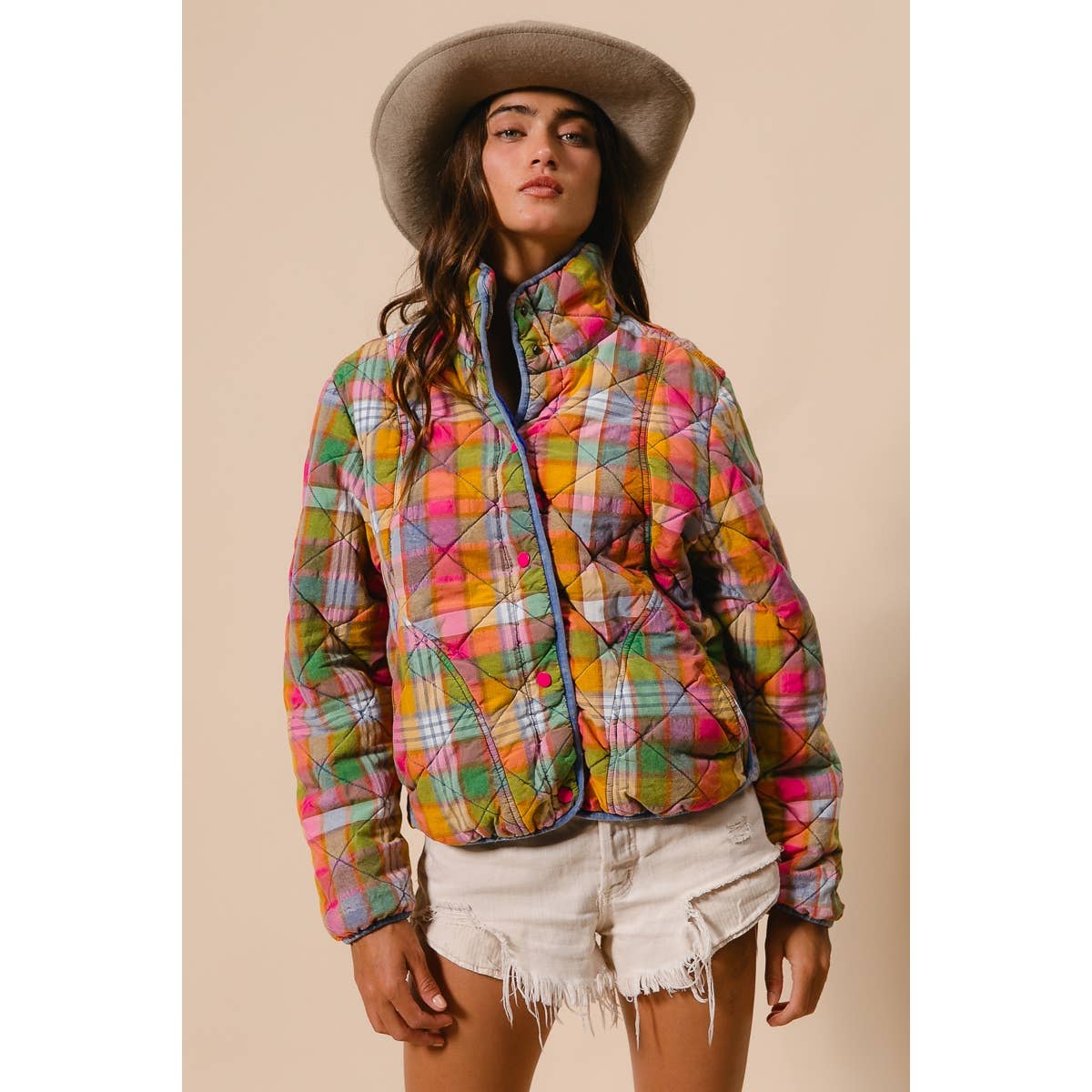 Bleachrd Rainbow Quilted Jacket