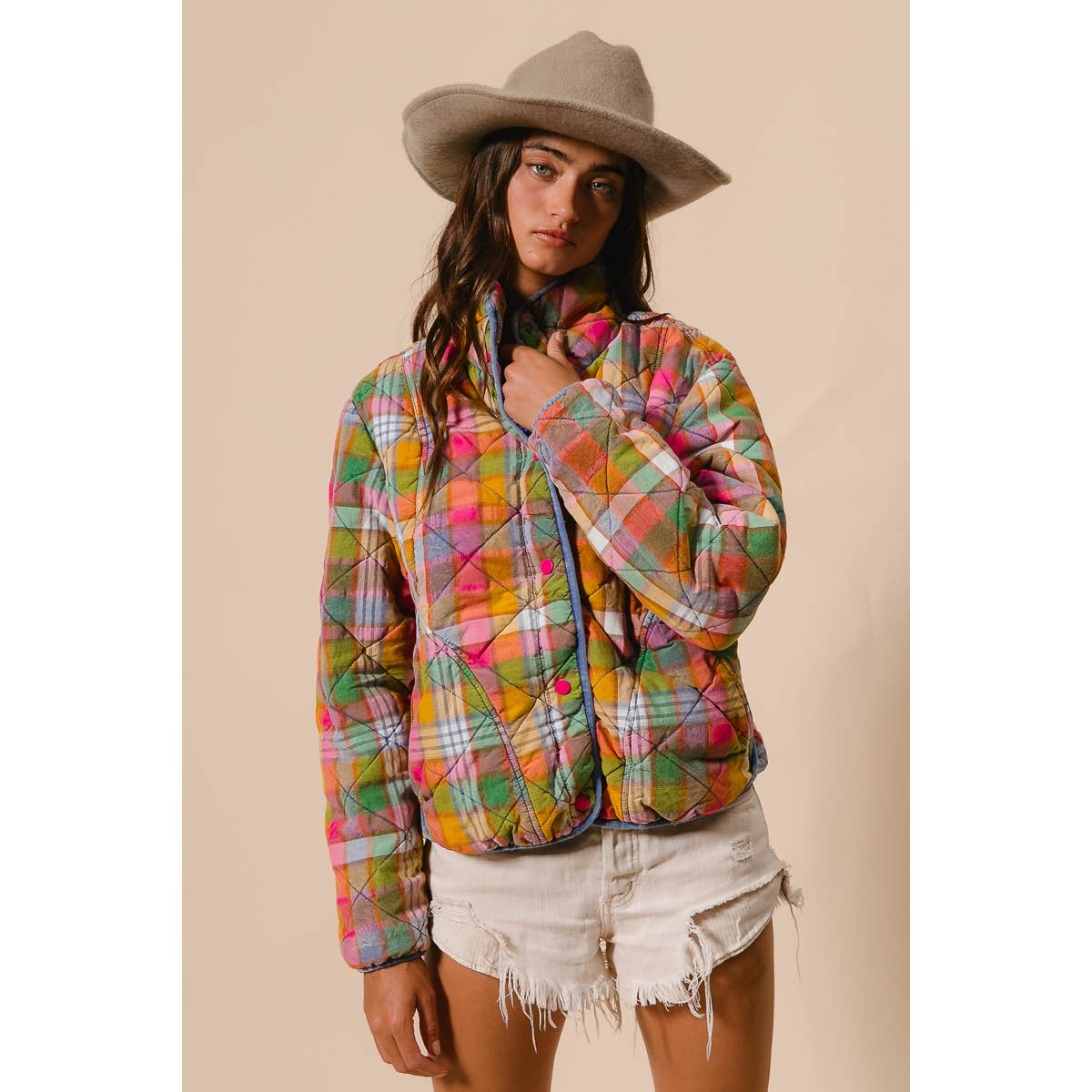 Bleachrd Rainbow Quilted Jacket