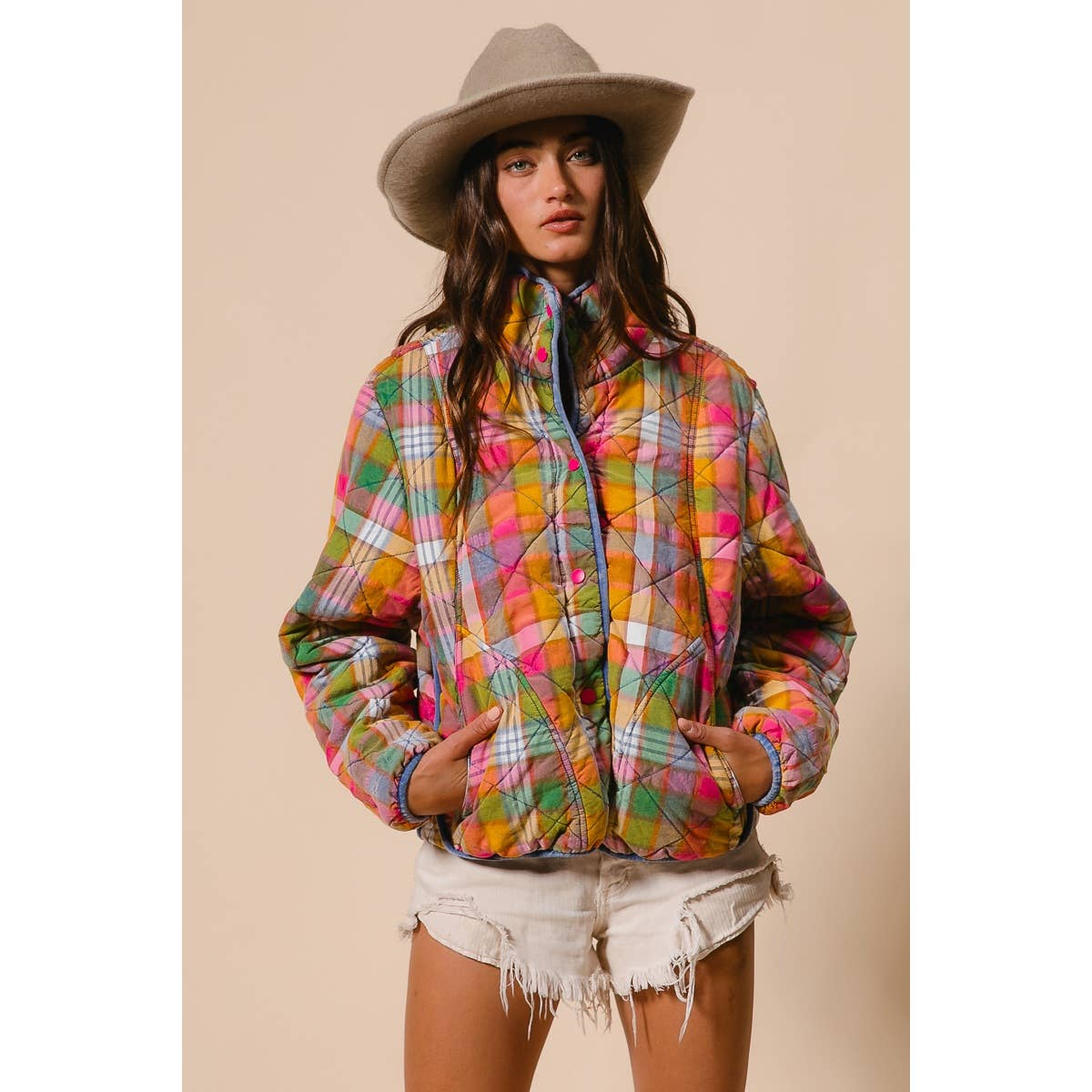 Bleachrd Rainbow Quilted Jacket
