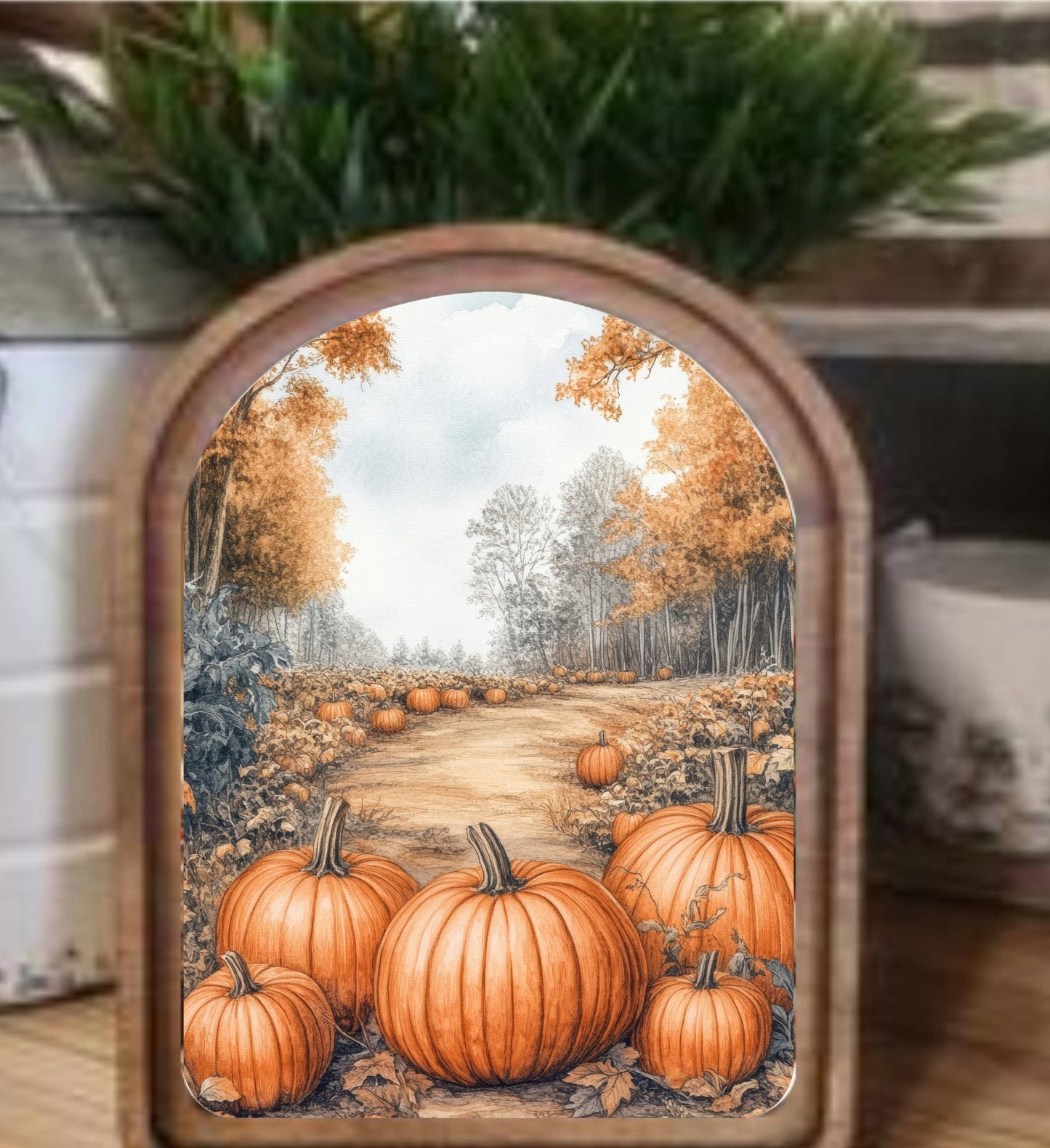 Arch Top Pumpkin Path Framed Art
