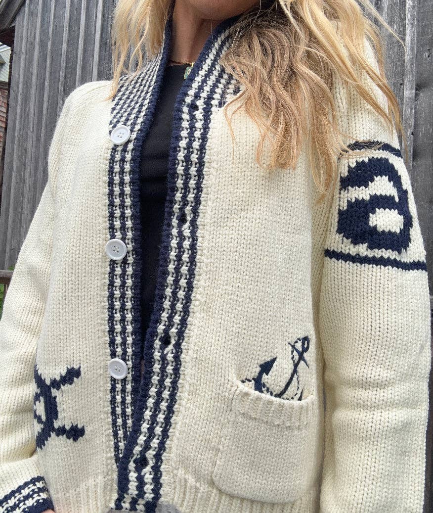 Sketchbook Sailboat Varsity Cardigan in Ivory