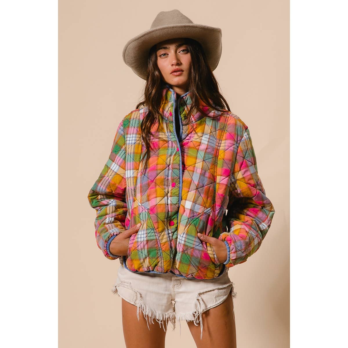 Bleachrd Rainbow Quilted Jacket