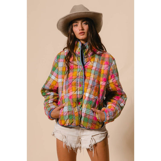 Bleachrd Rainbow Quilted Jacket