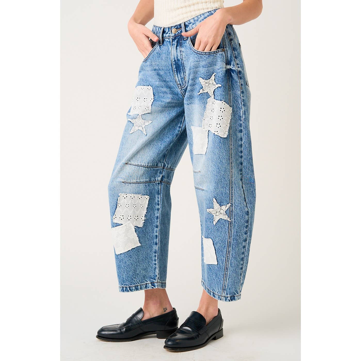 PATCHWORK BARREL JEANS