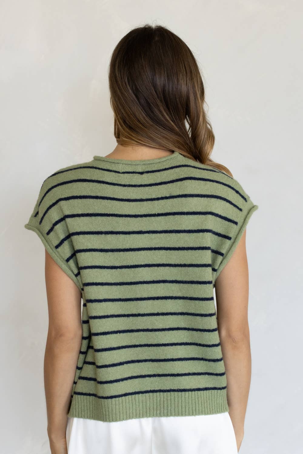 Matcha & Navy Striped Cardigan Vest