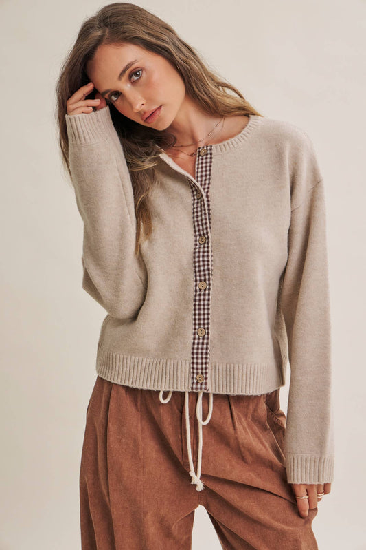 Cottage Gingham Wool Blend Cardigan
