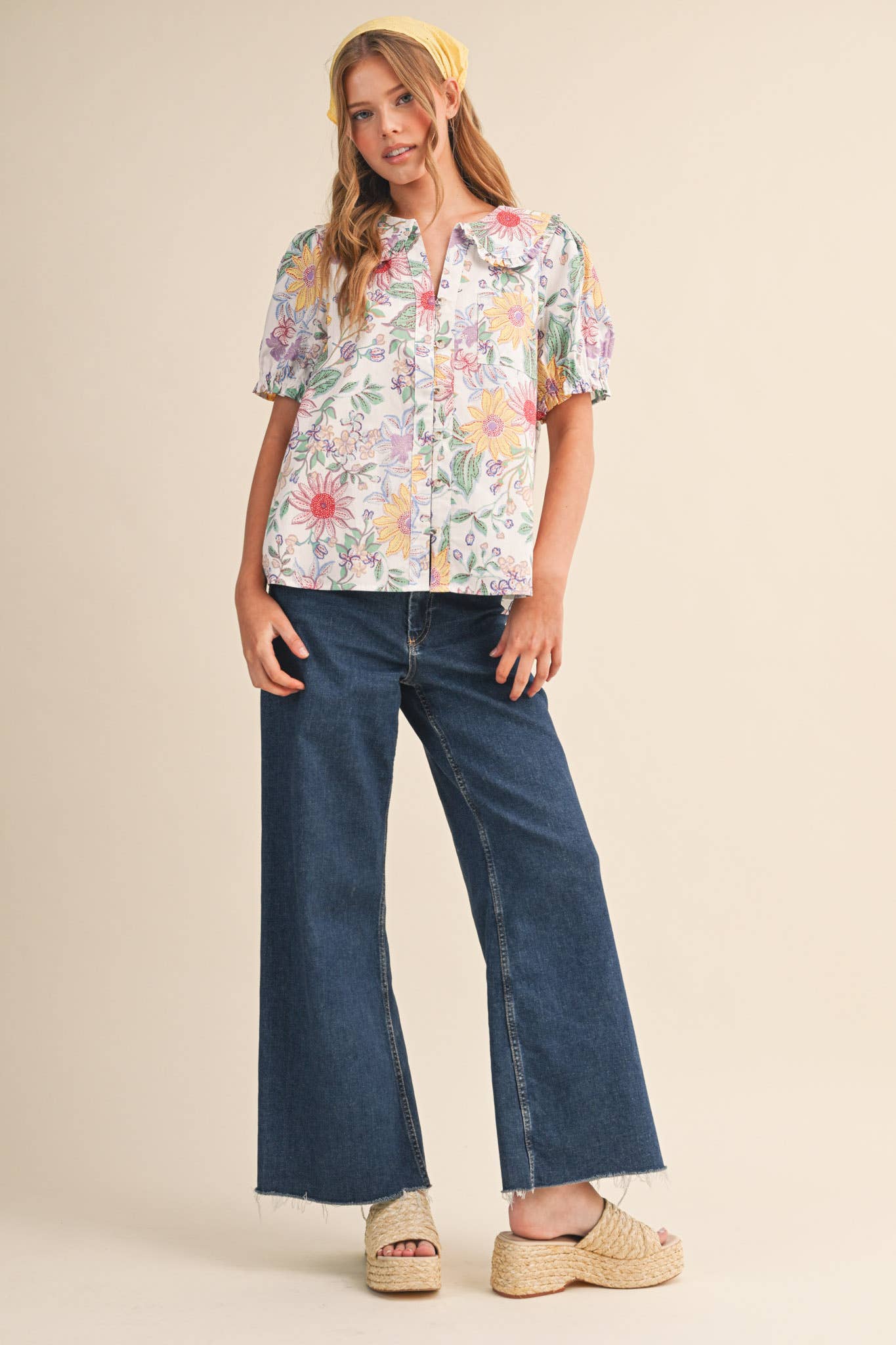 FLORAL PRINT DOLL COLLAR BUTTON DOWN