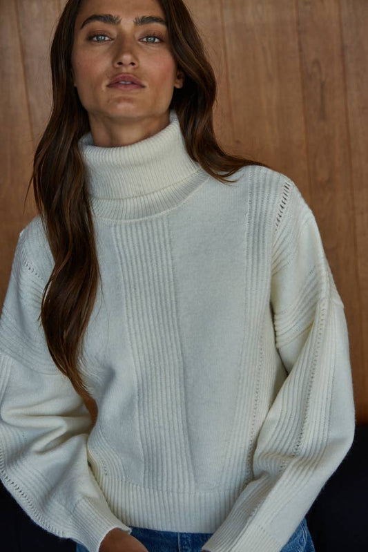 Knit Sweater Semi Ribbed Long Sleeve Turtleneck