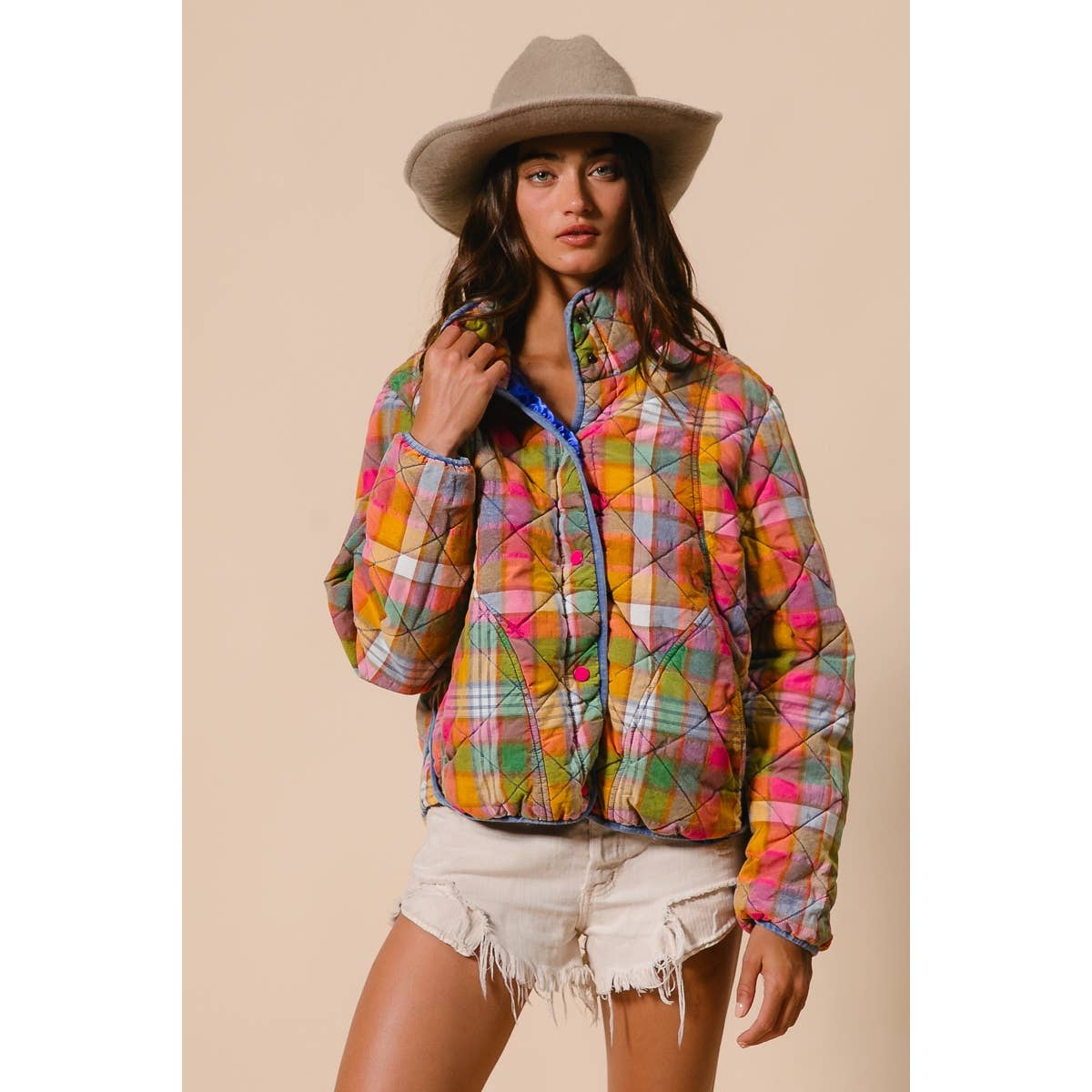 Bleachrd Rainbow Quilted Jacket