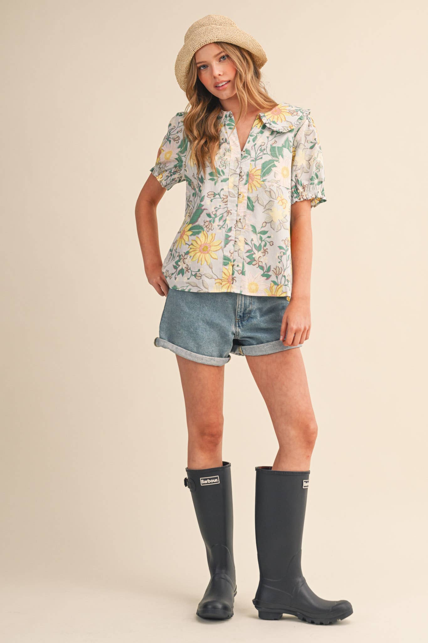 FLORAL PRINT DOLL COLLAR BUTTON DOWN