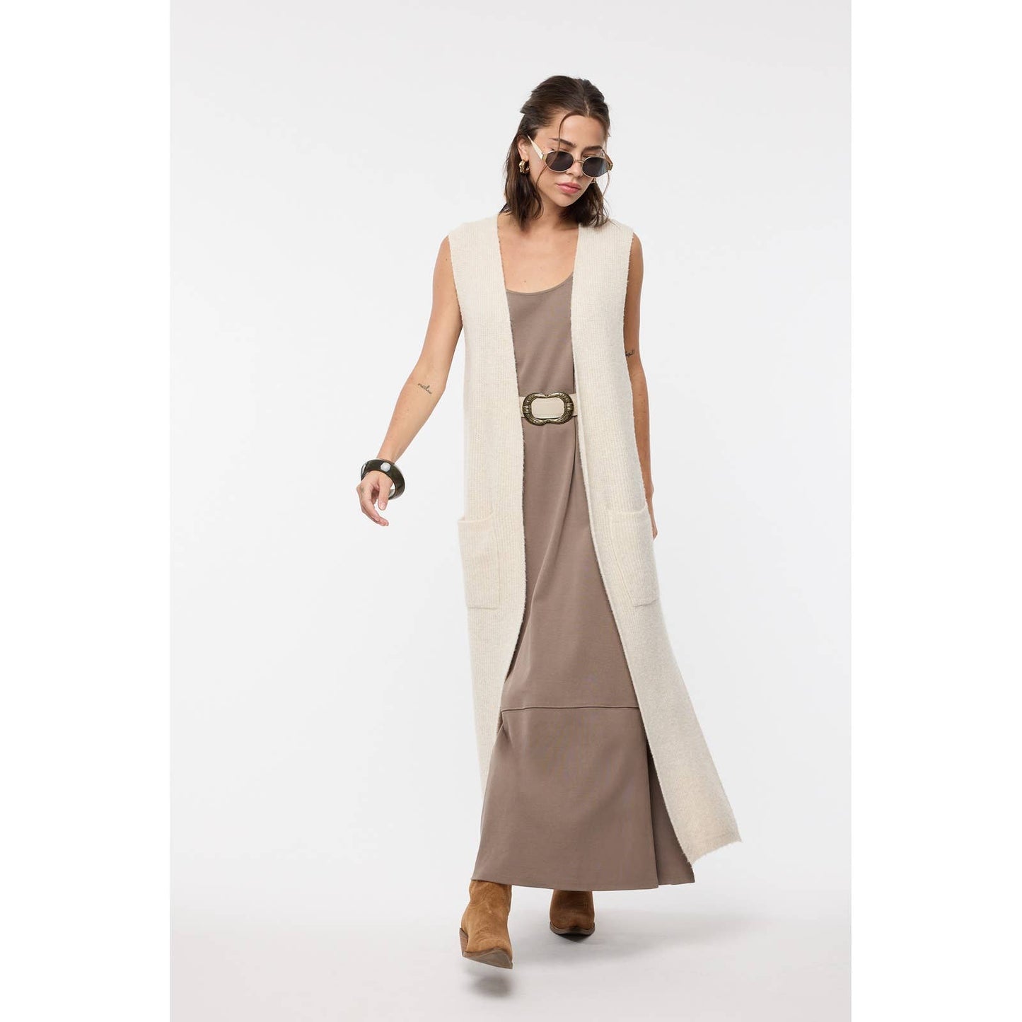 Long Cream Sweater Vest