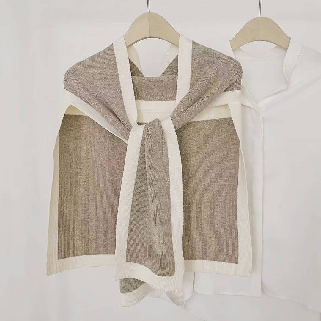 Two-Tone Knit Shoulder Wrap Scarf