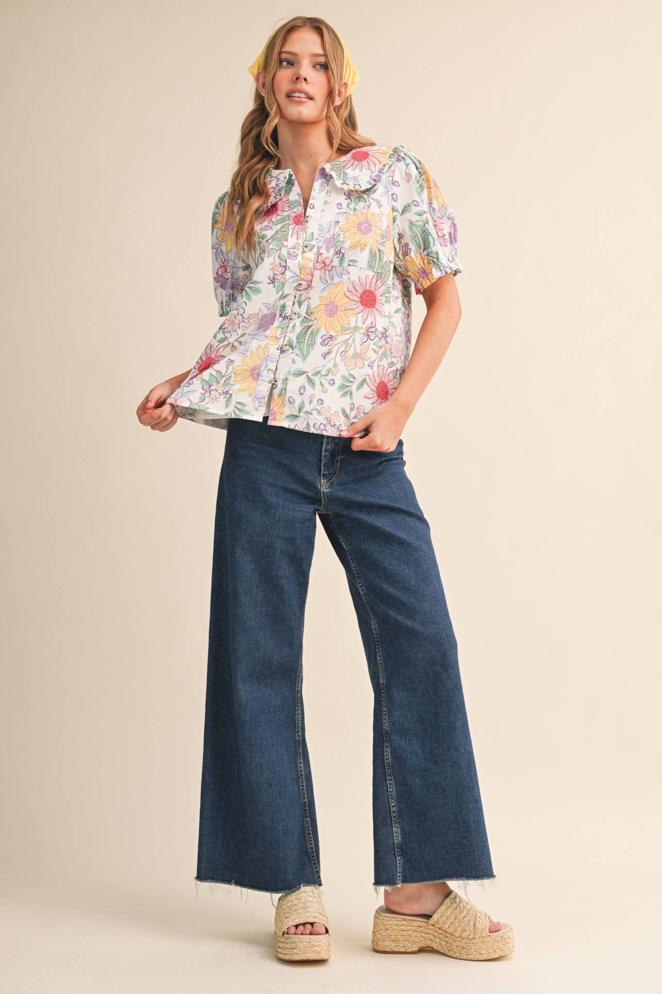 FLORAL PRINT DOLL COLLAR BUTTON DOWN