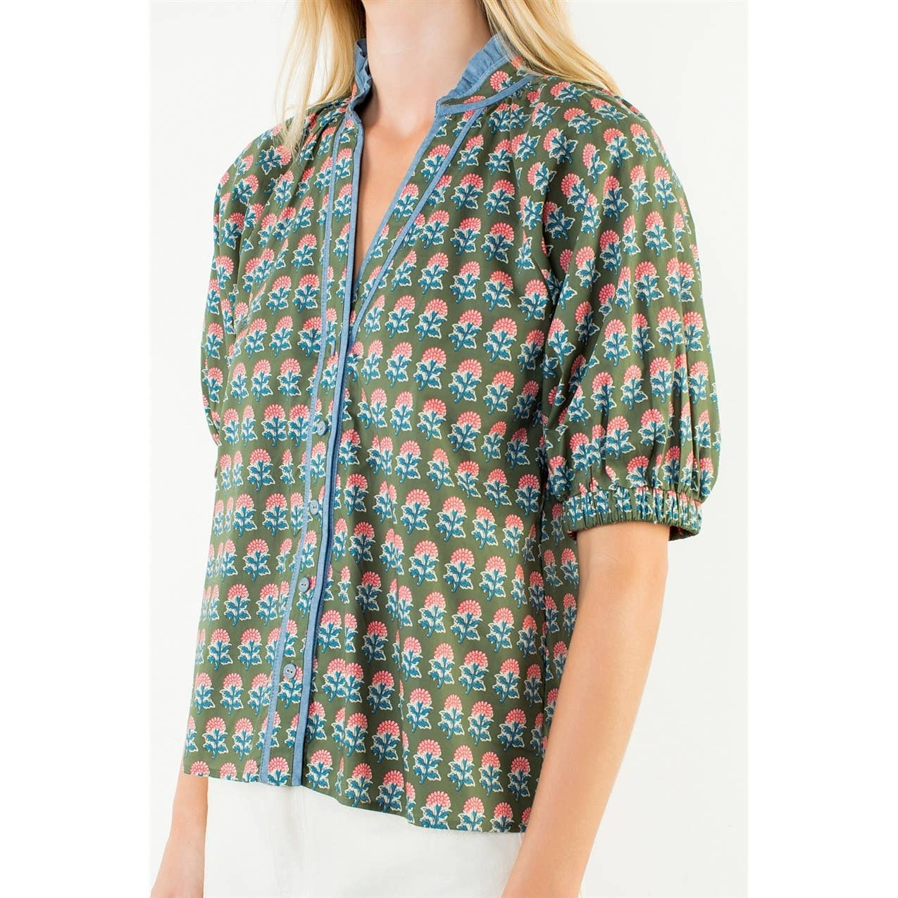 Ruffled Neck Flower Top