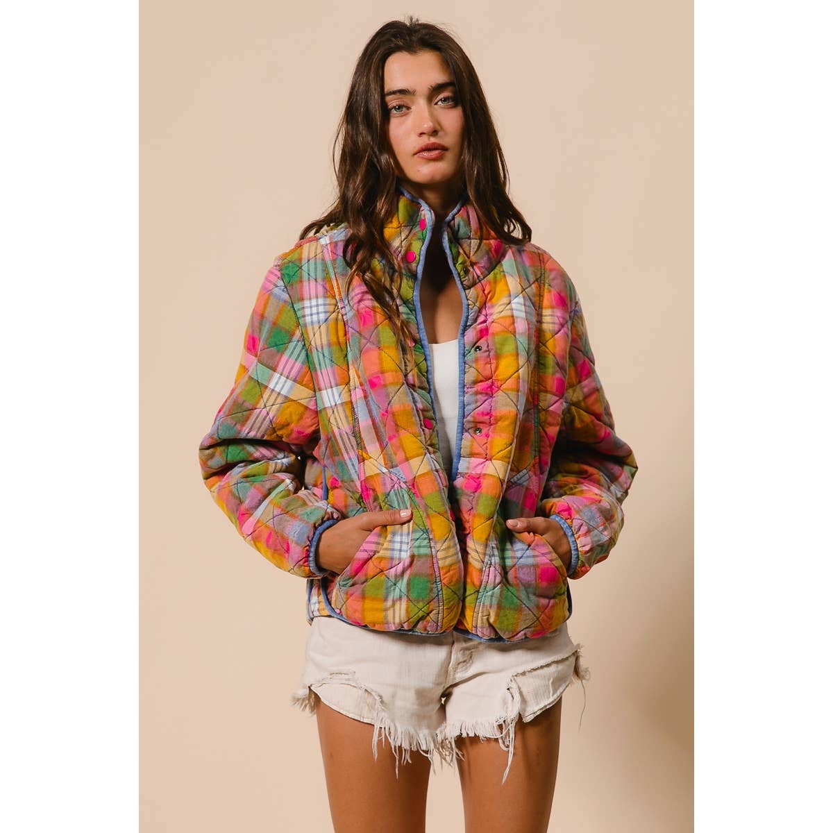 Bleachrd Rainbow Quilted Jacket