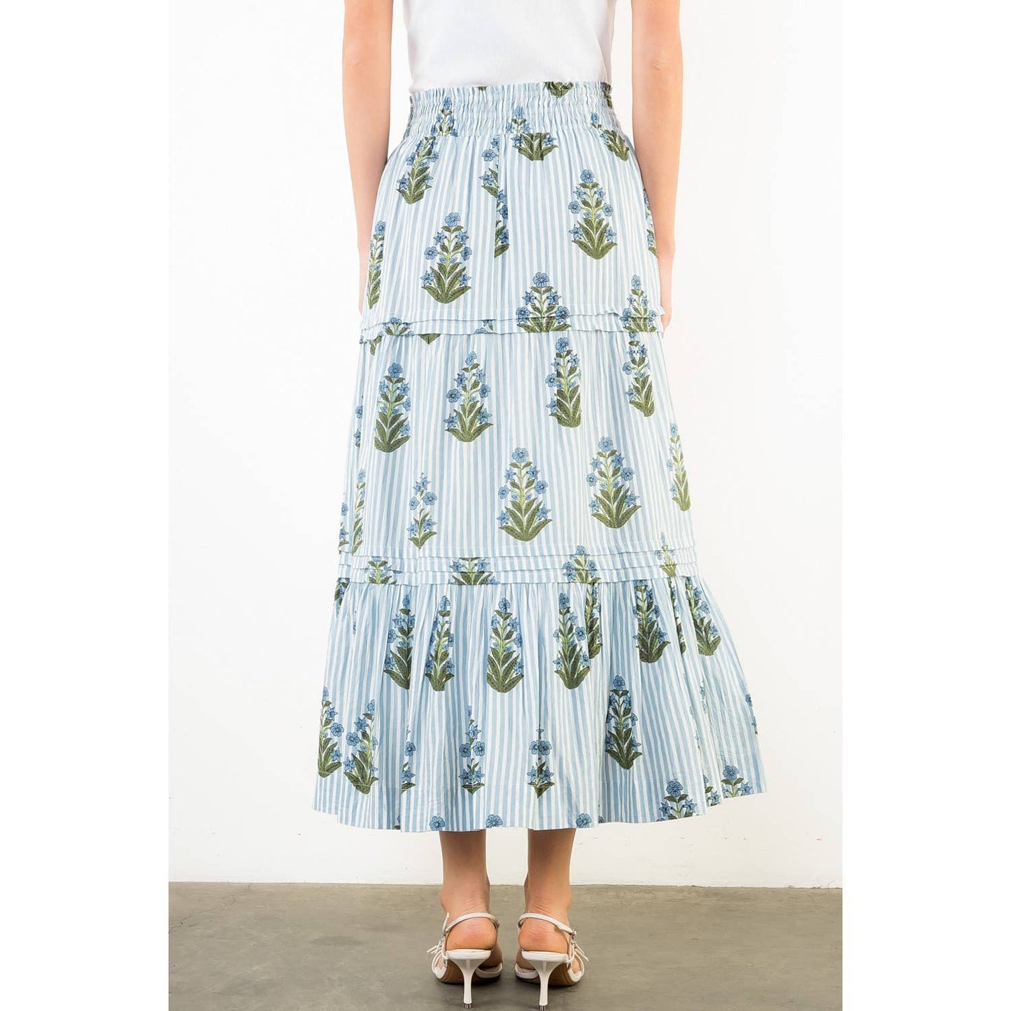 Long Striped Floral Pattern Skirt