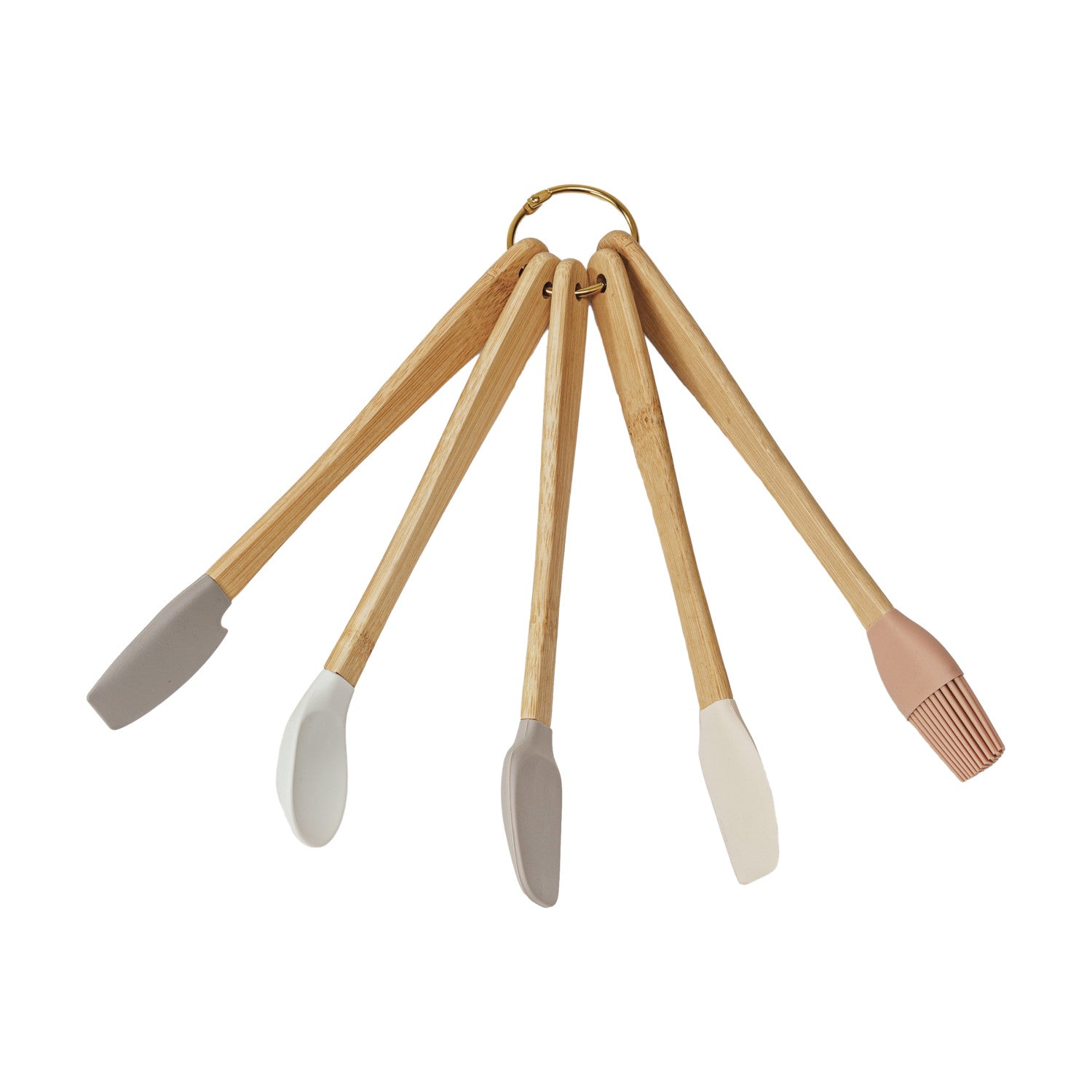 Silicone & Beech Wood Mini Kitchen Utensils Neutrals, Set of 5