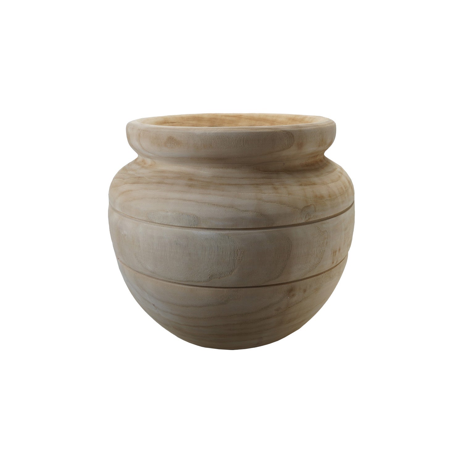 Paulownia Wood Planter with Carved Lines, Natural (Holds 11" Pot)