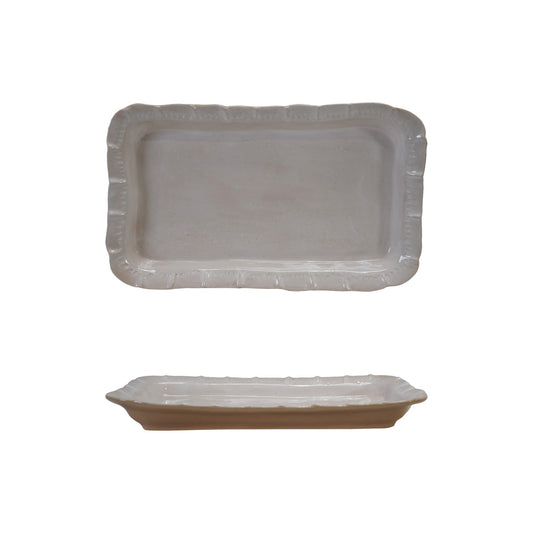 Stoneware Platter with Ruffled Edge, White