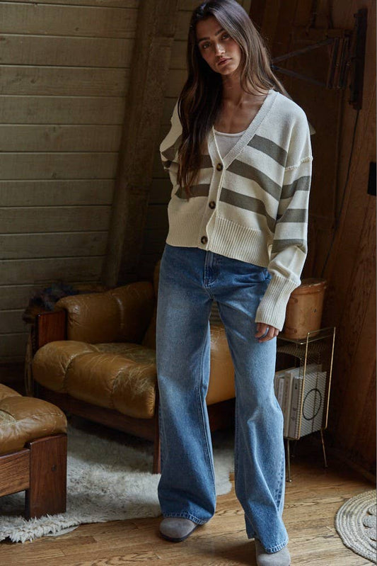 Olive Striped Cardigan