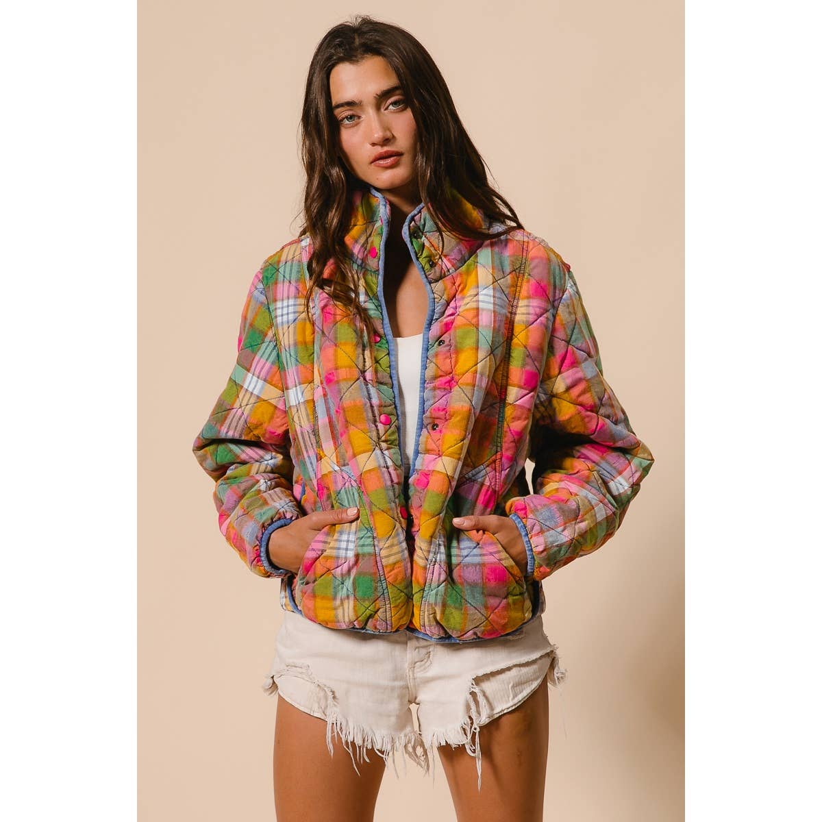 Bleachrd Rainbow Quilted Jacket