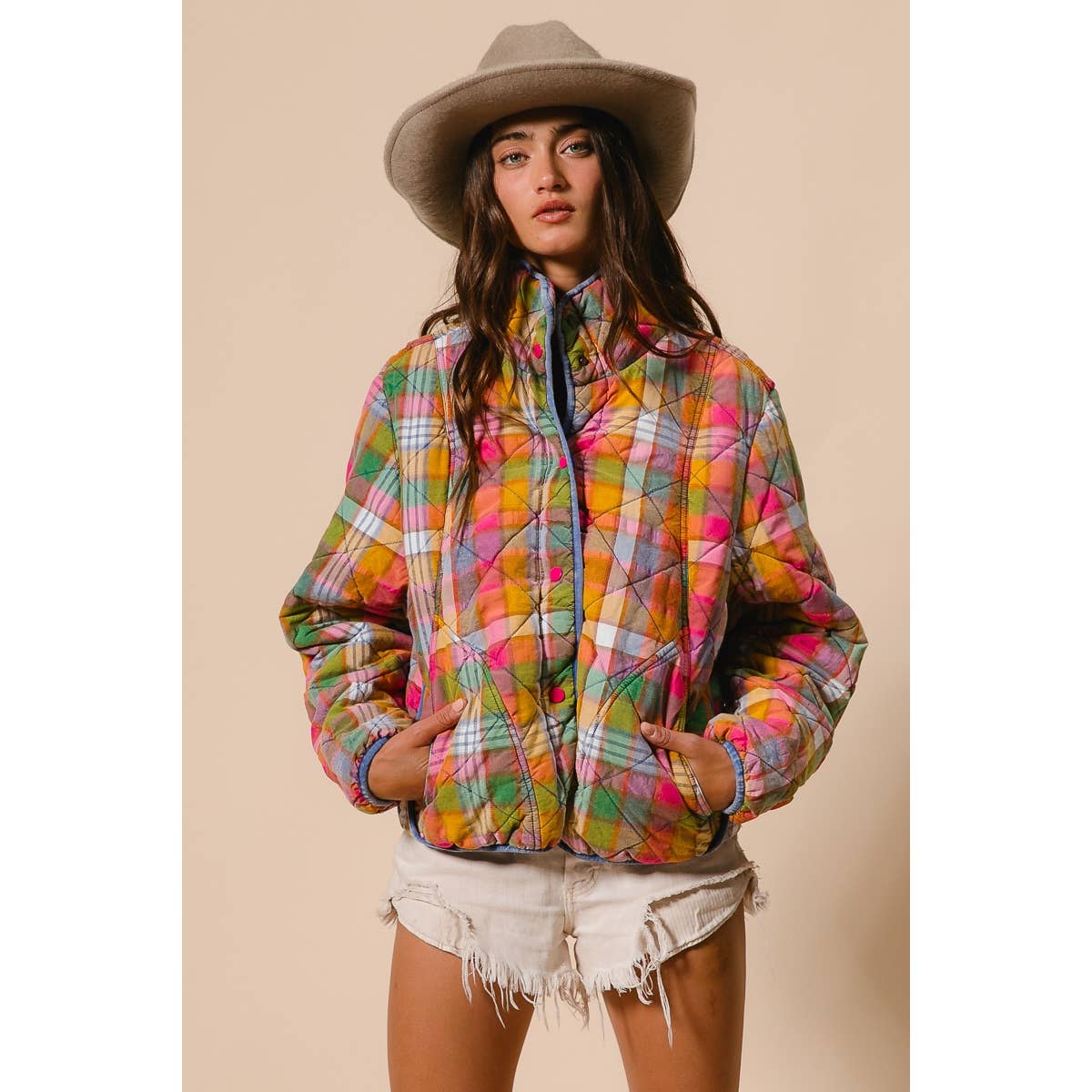 Bleachrd Rainbow Quilted Jacket