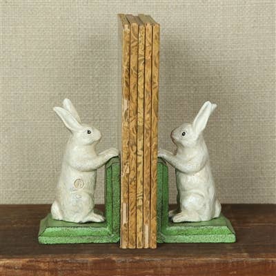 Bunny Bookends - Cast Iron - White