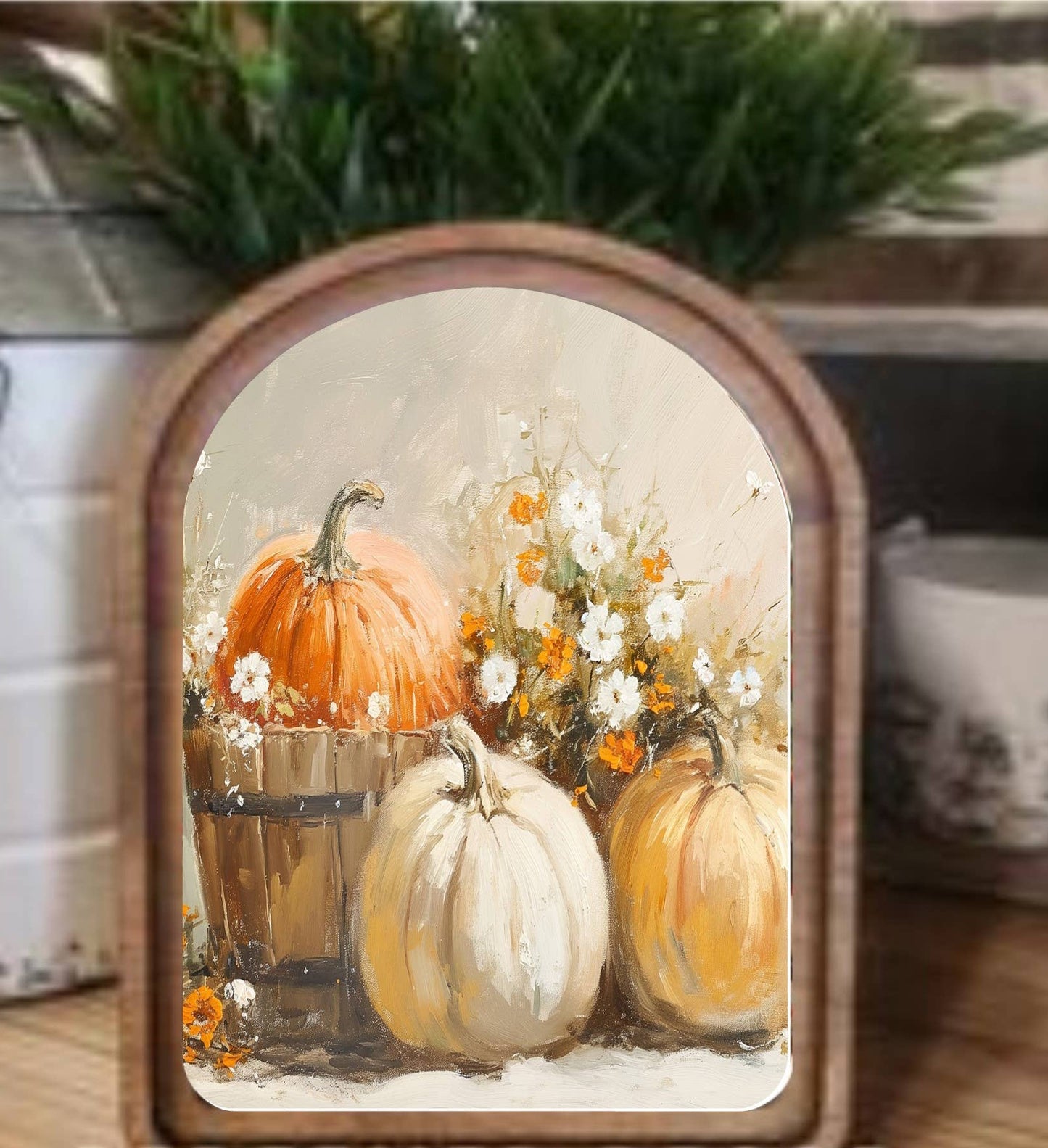 Arch Top Pumpkin Bucket Framed Art