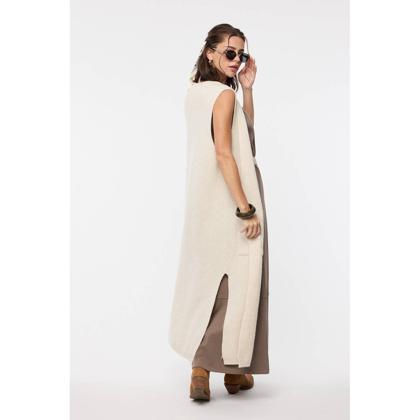 Long Cream Sweater Vest