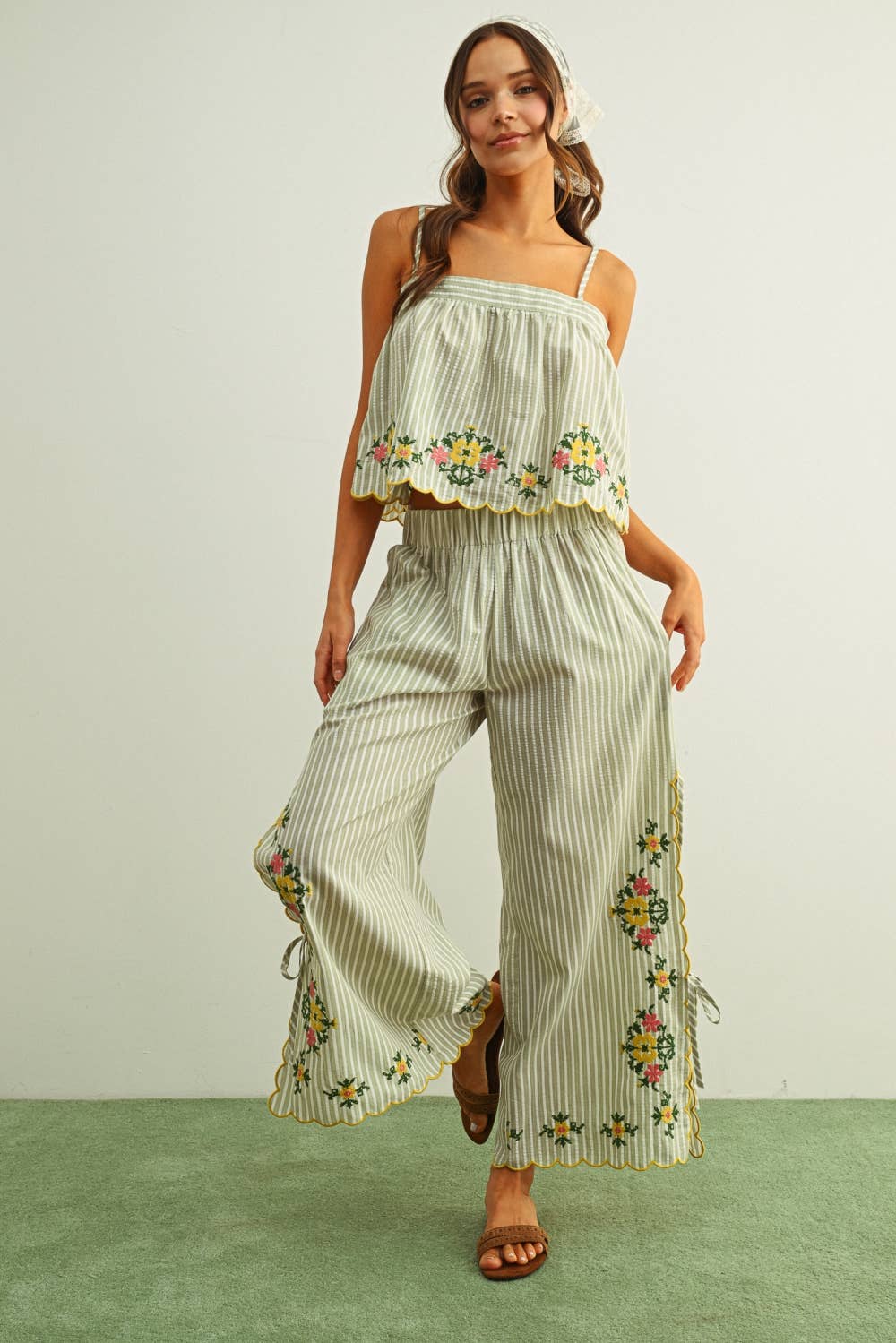 Striped Floral Embroidered Top