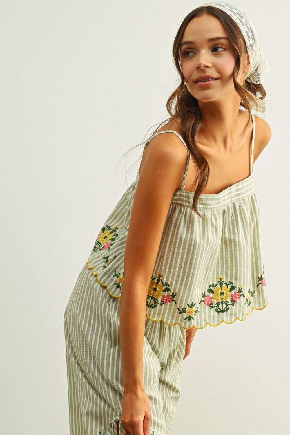 Striped Floral Embroidered Top