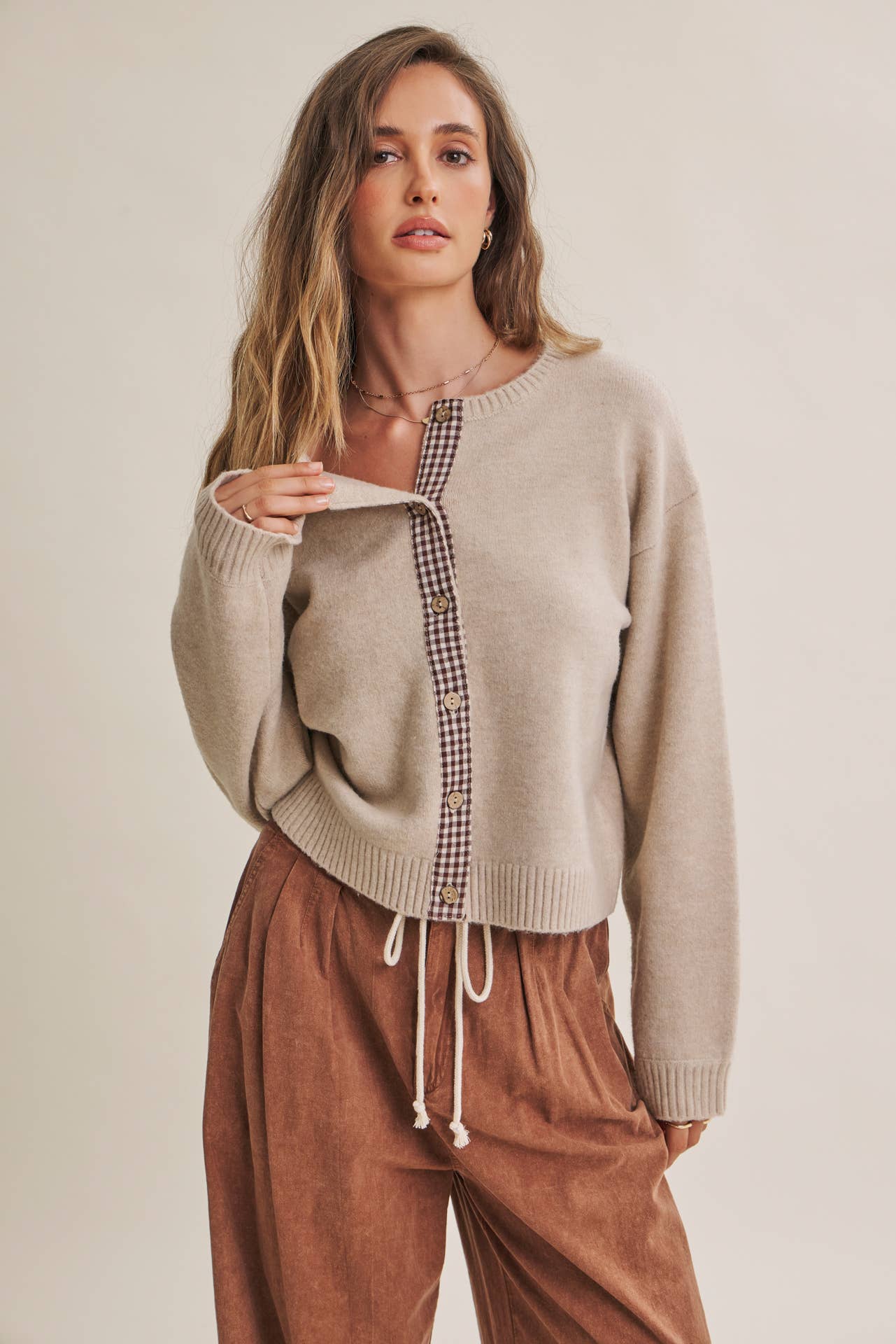 Cottage Gingham Wool Blend Cardigan