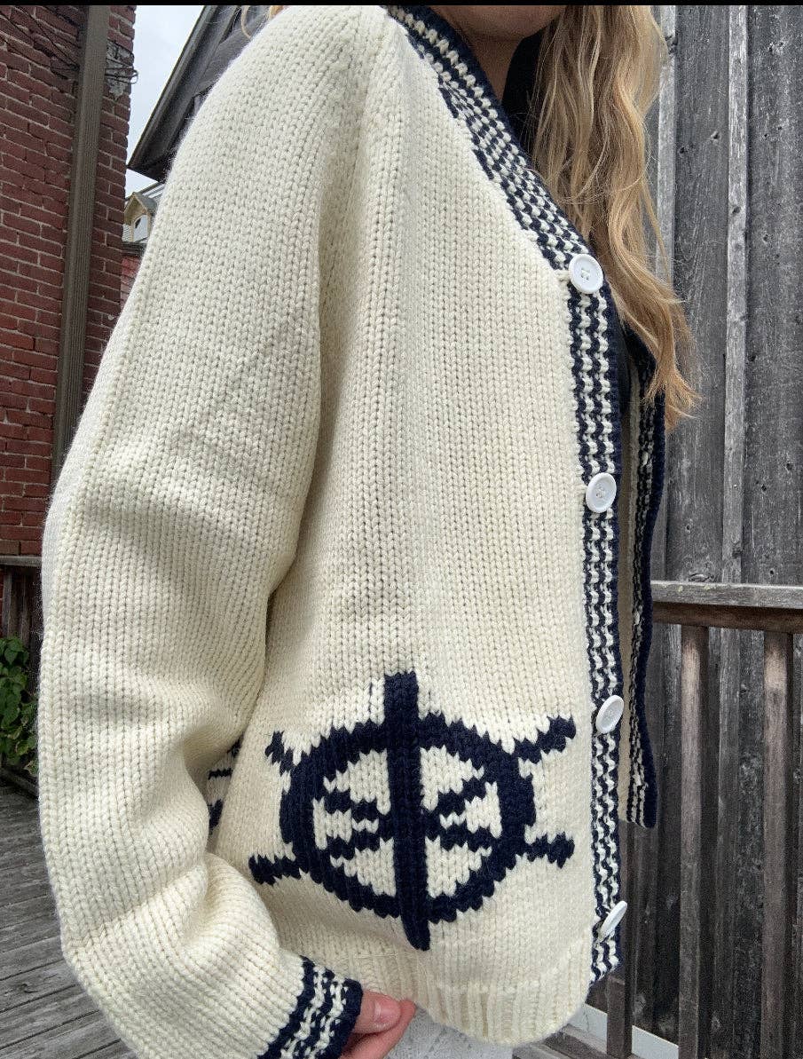 Sketchbook Sailboat Varsity Cardigan in Ivory