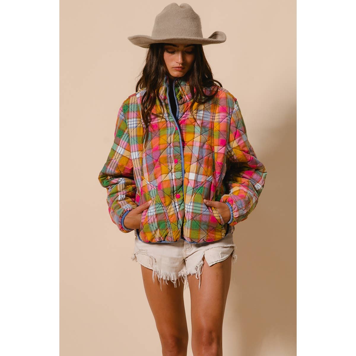 Bleachrd Rainbow Quilted Jacket