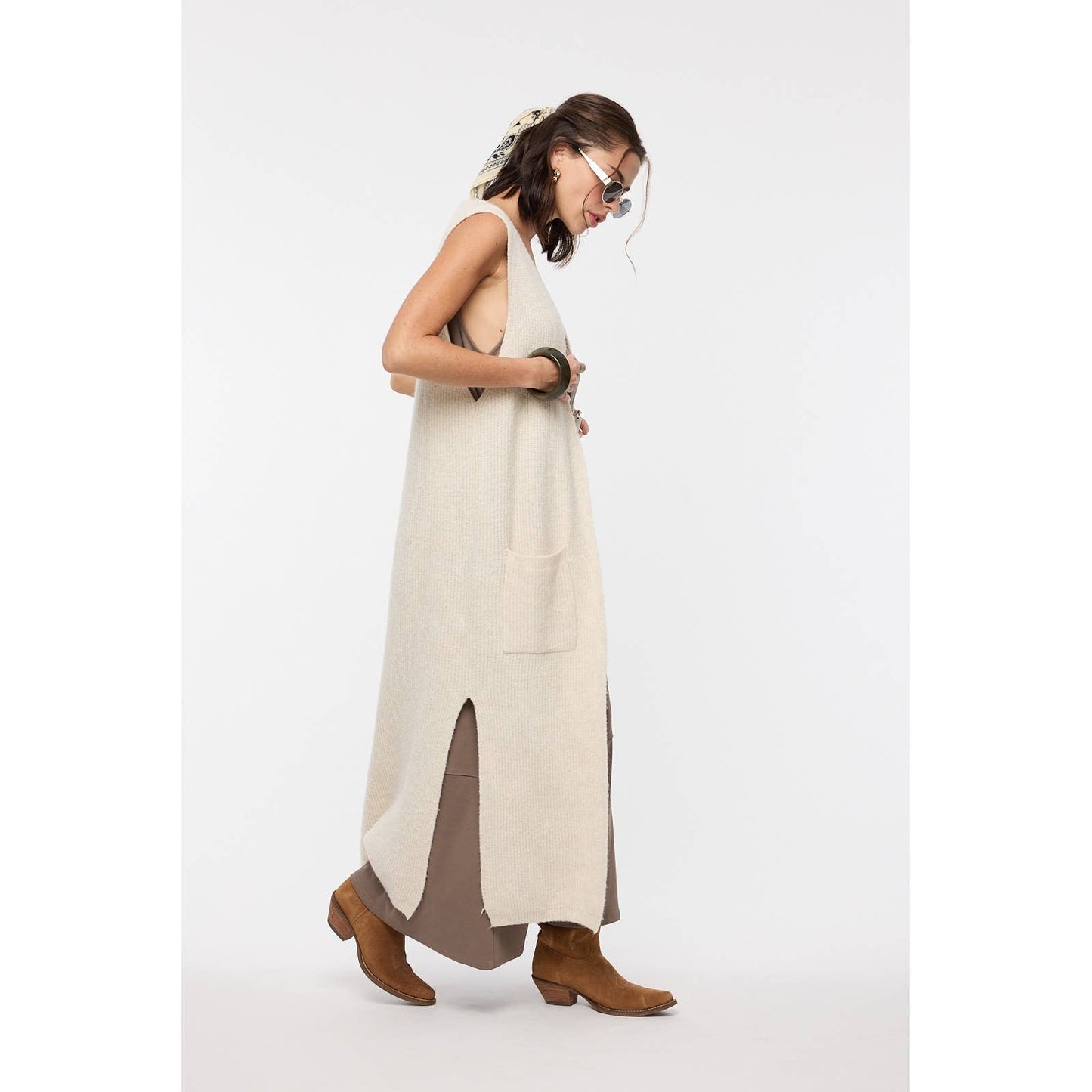 Long Cream Sweater Vest