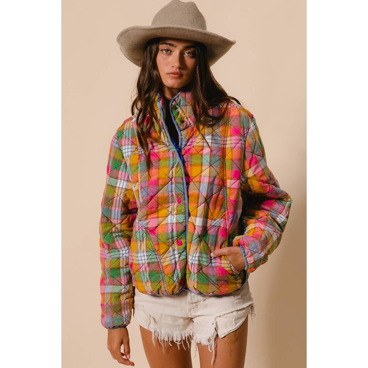 Bleachrd Rainbow Quilted Jacket