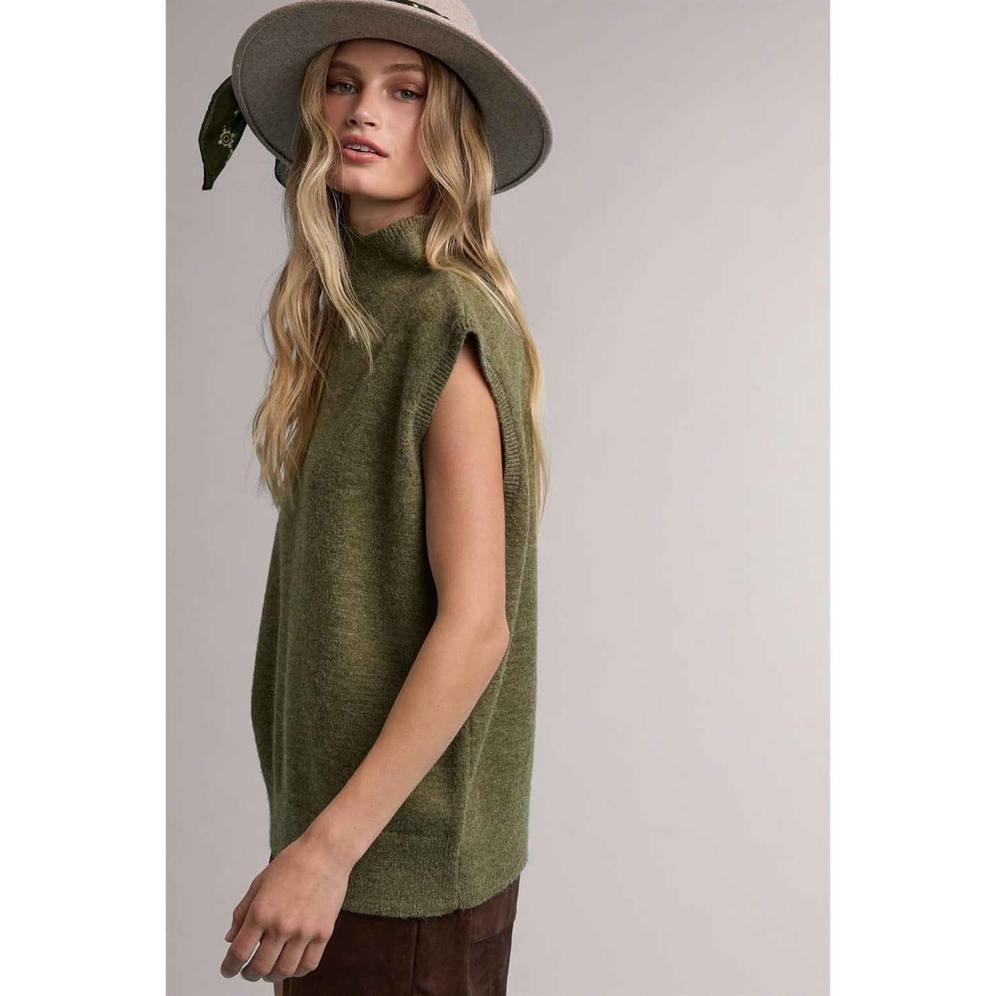 Olive Mock Sweater Vest