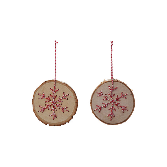 Wood Slice Ornament with Snowflake, 2 Styles (Each Will Vary)