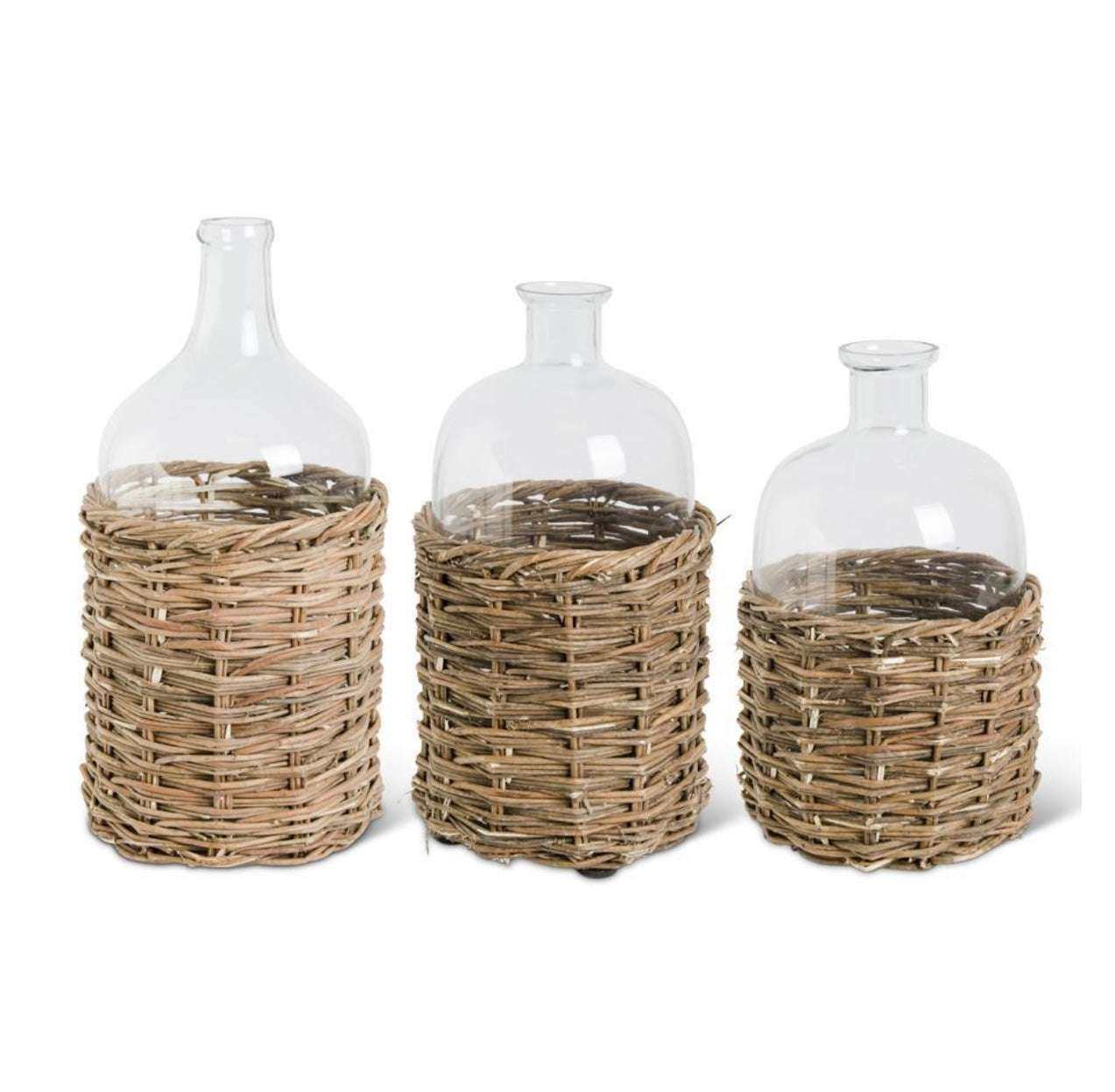 Glass Bottles Wrapped in Woven Basket Casing