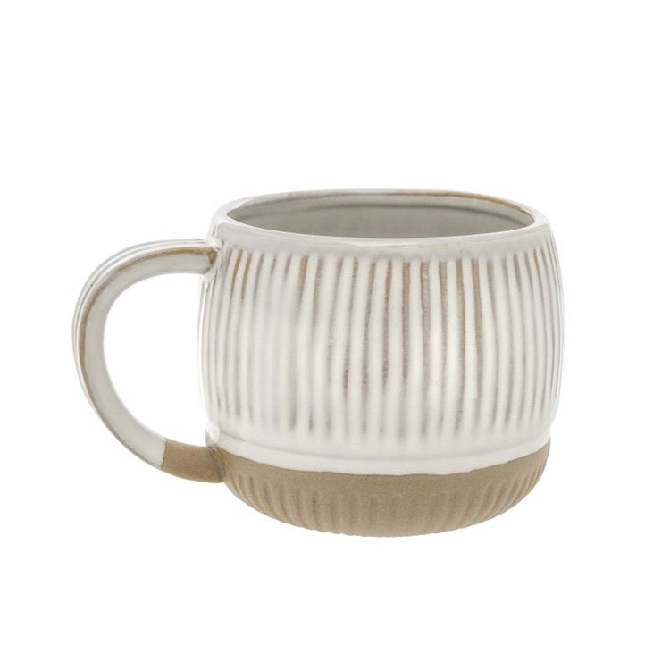 Ribbed White & Beige Stripe Mug