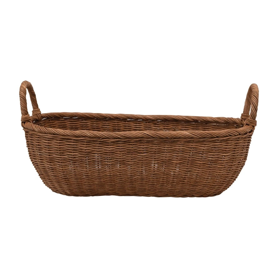 Long Hand-Woven Wicker Basket