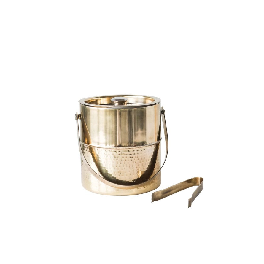 Brass Ice Bucket with Tongs