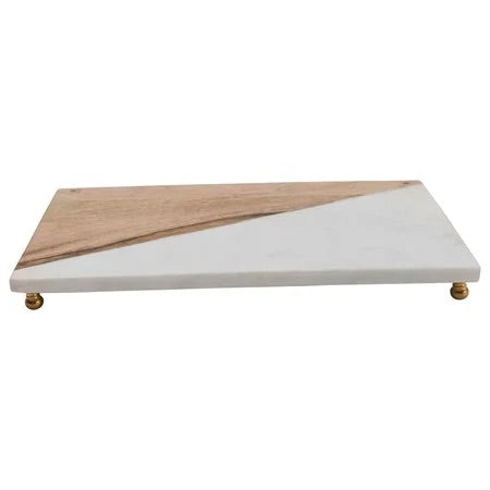 Marble & Mango Wood Cutting Board with Brass Feet