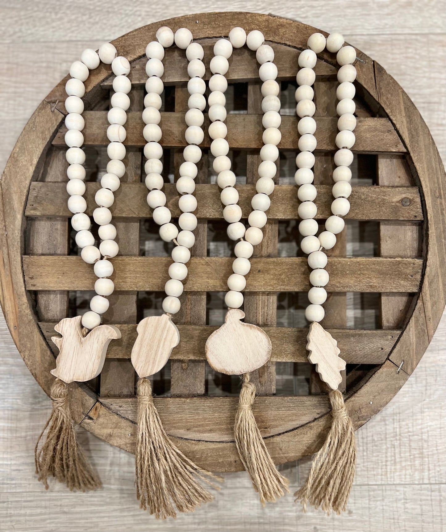 Fall Paulownia Wood Beads with Jute Tassel